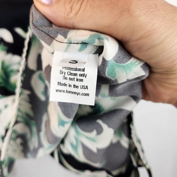 TOME Black Green Silk Leaf Print Open Back Top S in VGUC - Picture 4 of 9